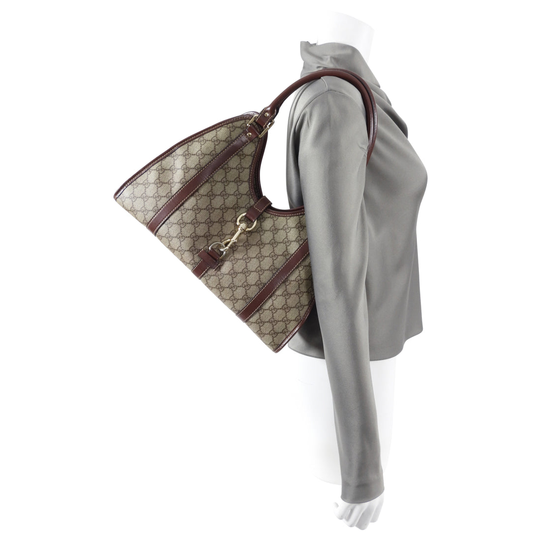 Gucci Monogram Supreme Canvas Brown Leather Trim Shoulder Bag