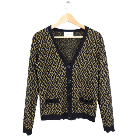 Gucci Black and Gold GG Logo Knit Cardigan Sweater - XS