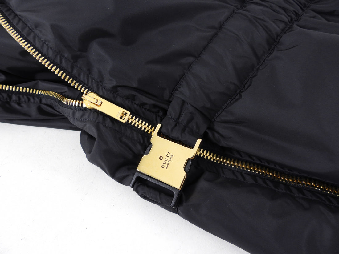 Gucci Black Nylon Zip Hooded Jacket With Crest Detail - M - (6/8)