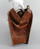 Gucci Vintage Cognac Crocodile Doctor Bag with Bamboo Handle