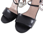 Gucci Crystal GG Logo Strappy Black Leather Sandal Heels - 40