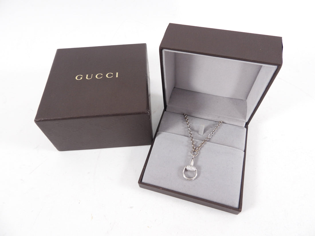 Gucci 18k White Gold and Diamond Horsebit Necklace