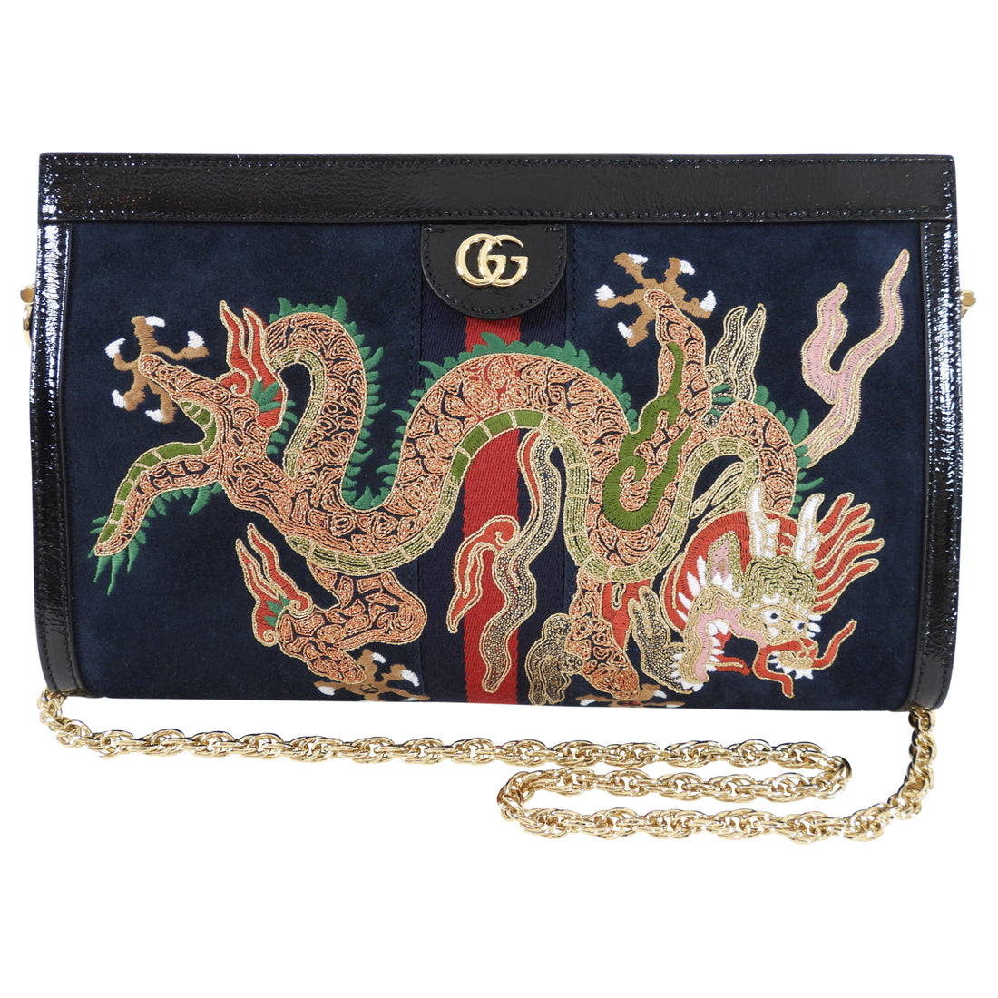 Gucci Black Dragon Embroidered Medium Ophidia Suede Bag