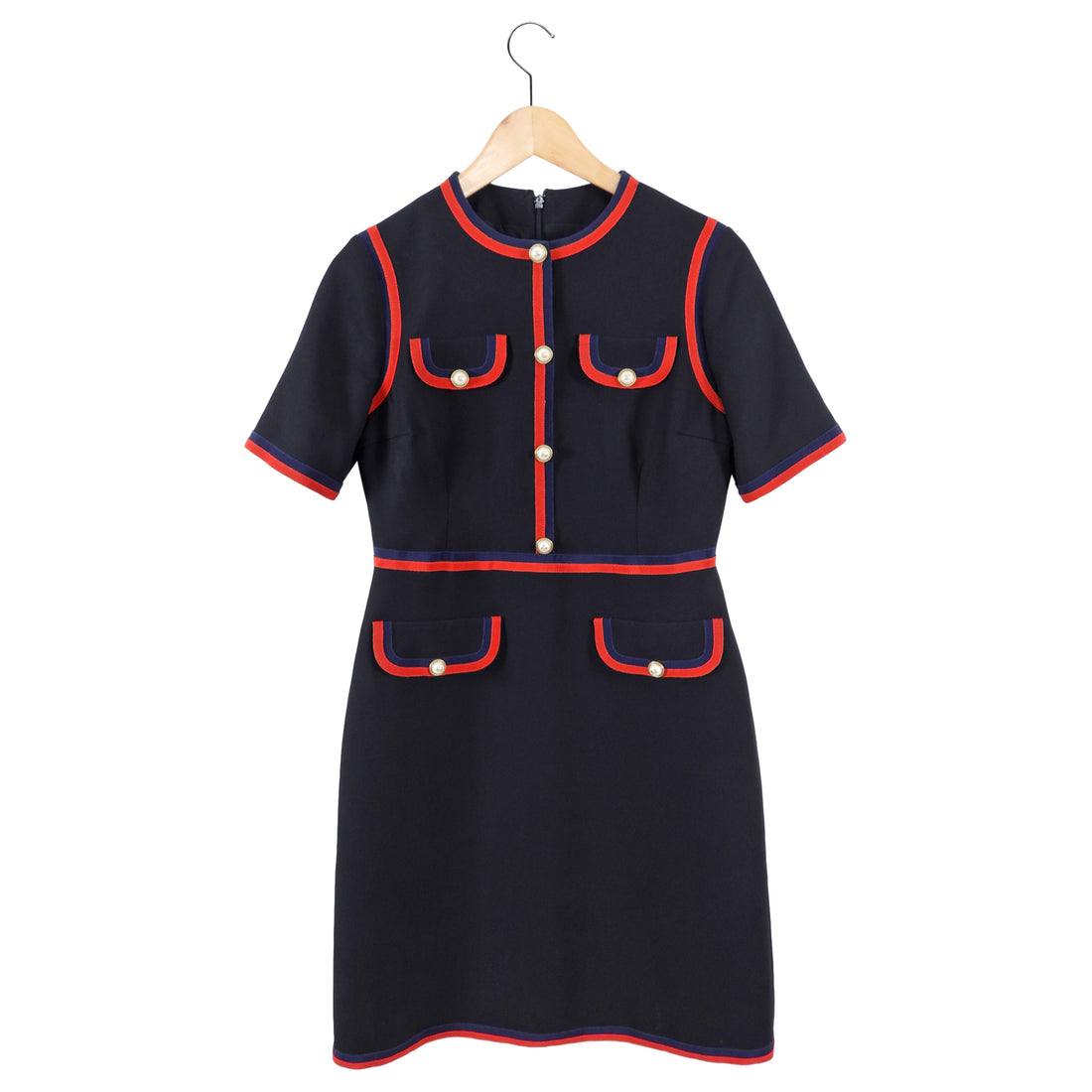Gucci Black Short Sleeve 1960’s Style Ribbon Trim Dress - IT44 / USA 8