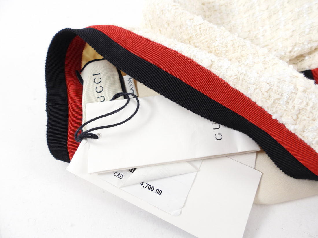 Gucci Ivory Tweed / Red and Black Ribbon Trim Dress - IT38 / 2