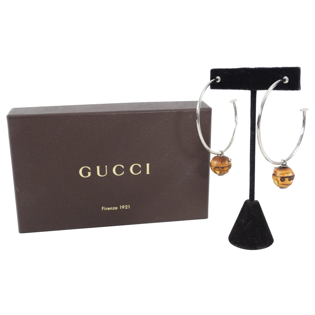 Gucci Sterling Silver Bamboo Charm Hoop Earrings