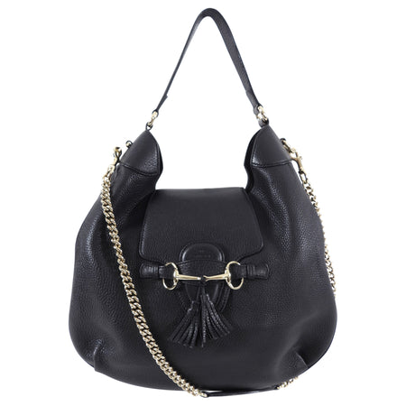 Gucci Black Grained Leather Emilie Hobo Bag