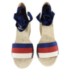 Gucci Blue Red White Web Stripe Espadrille Wedge Sandals - 6.5