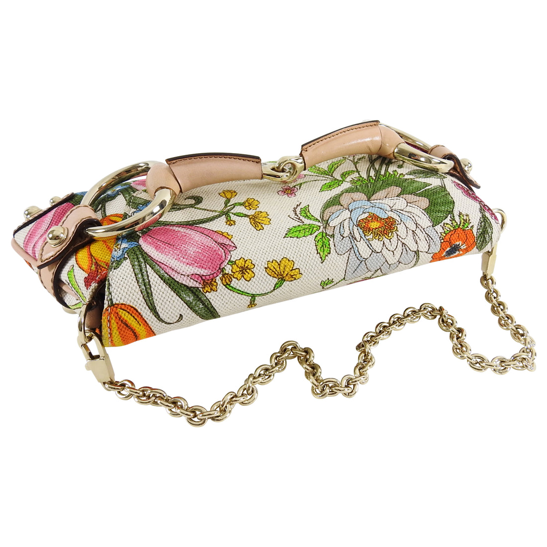 Gucci Flora and Fauna Canvas Horsebit Chain Baguette Small Shoudler Bag