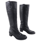 Gucci Tall Black Grained Leather GG Logo Boots With Box - 37.5