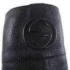 Gucci Tall Black Grained Leather GG Logo Boots With Box - 37.5