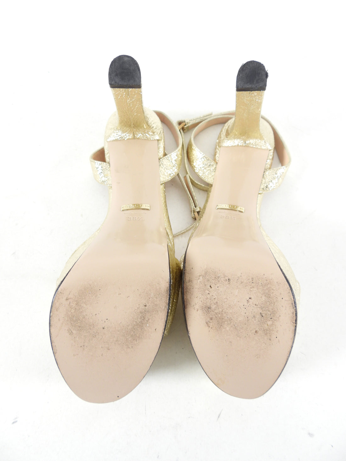 Gucci Light Gold Crackled Metallic Platform Sandals - 38.5