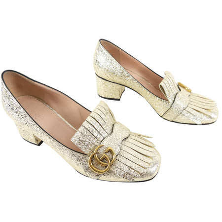Gucci Gold Metallic Crackle Leather Marmont Pumps - 40