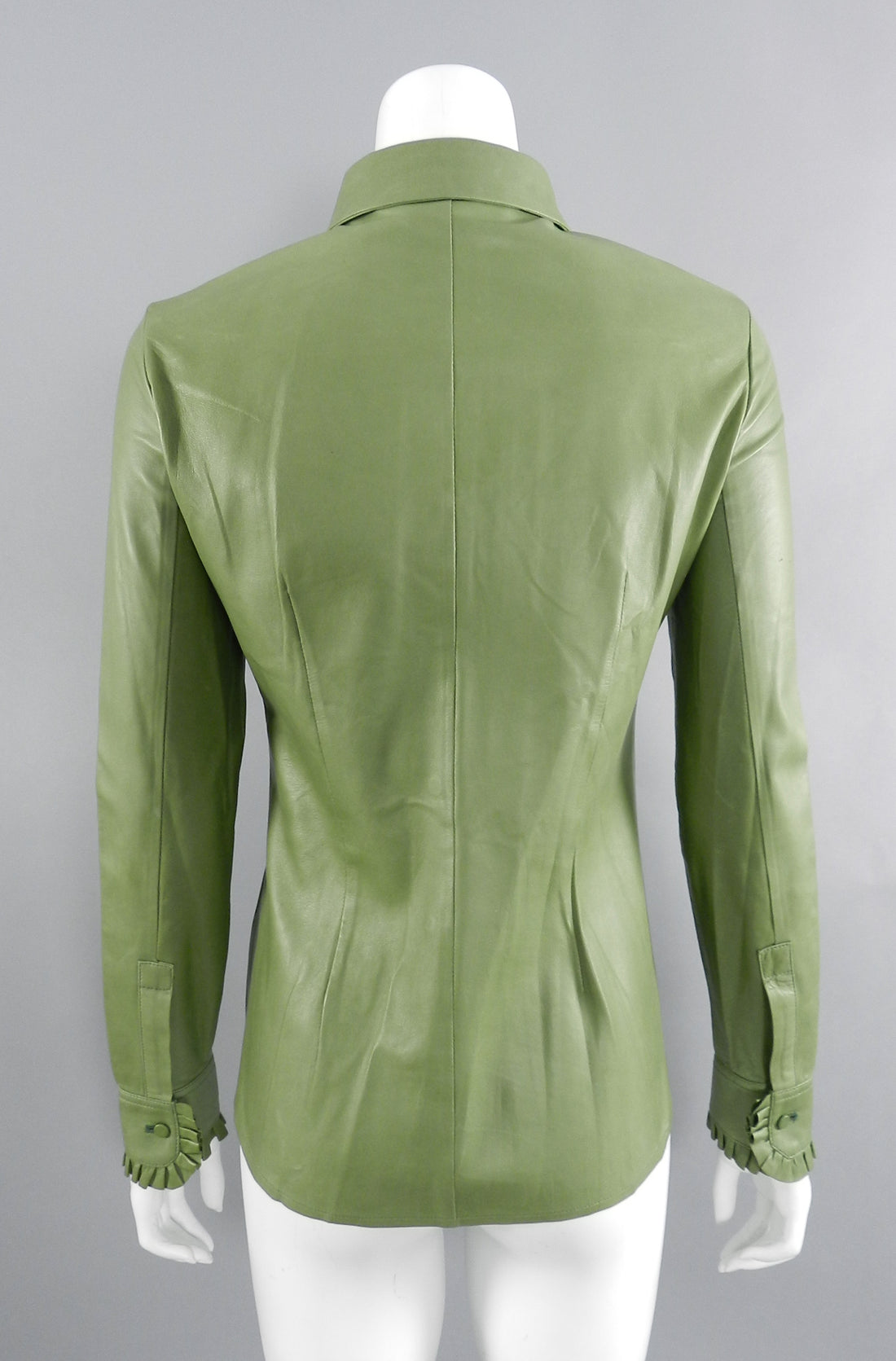 Gucci Spring 2014 Runway Green Leather Ruffle Shirt
