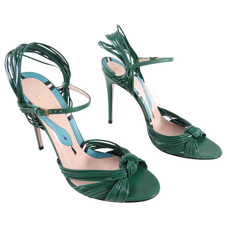 Gucci Green Strappy Leather Allie Snake Design Sandals - USA 9.5