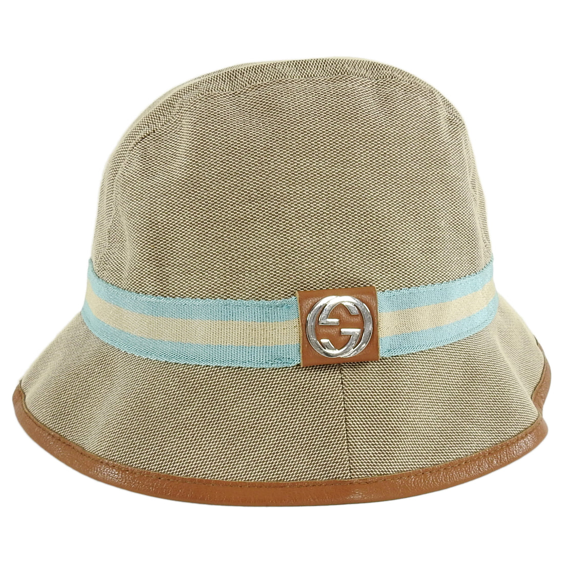 Gucci Beige GG Logo Web Stripe Bucket Hat - S