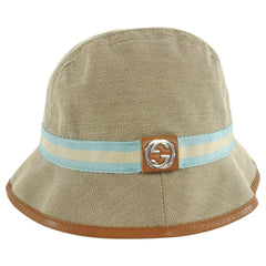 Gucci Beige GG Logo Web Stripe Bucket Hat - S – I MISS YOU  display picture 1