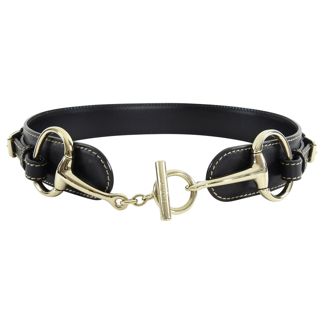 Gucci Black Leather and Gold Horsebit Waist Cincher Belt – I MISS
