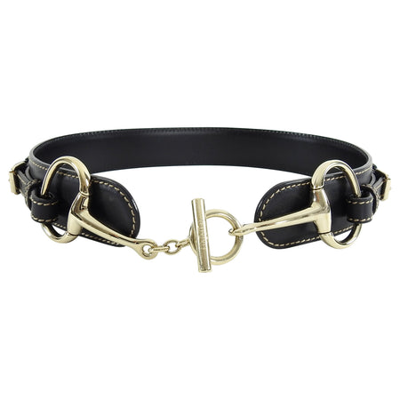 Gucci Black Leather and Gold Horsebit Waist Cincher Belt