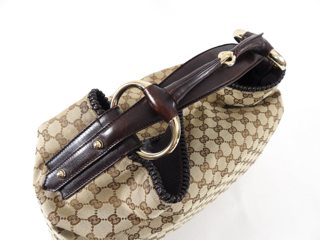 Rare Authentic Vintage 1980s Monogram Gucci Horsebit Hobo Handbag