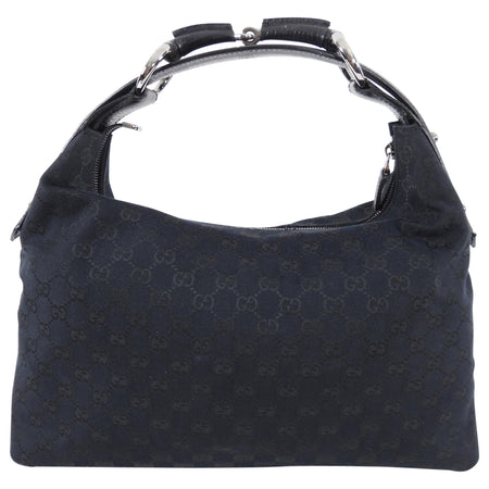 Gucci Black Monogram Canvas Horsebit Hobo Bag