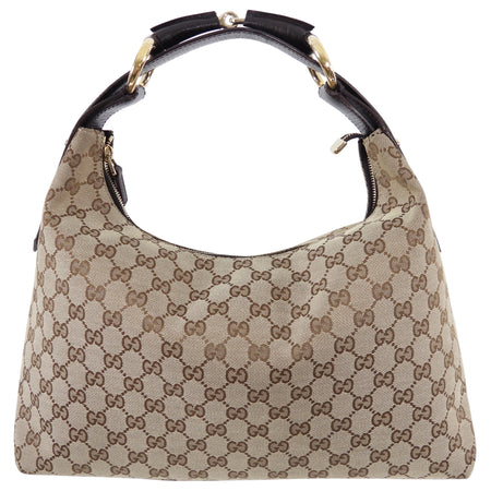 Gucci Brown Monogram Horsebit Medium Hobo Bag