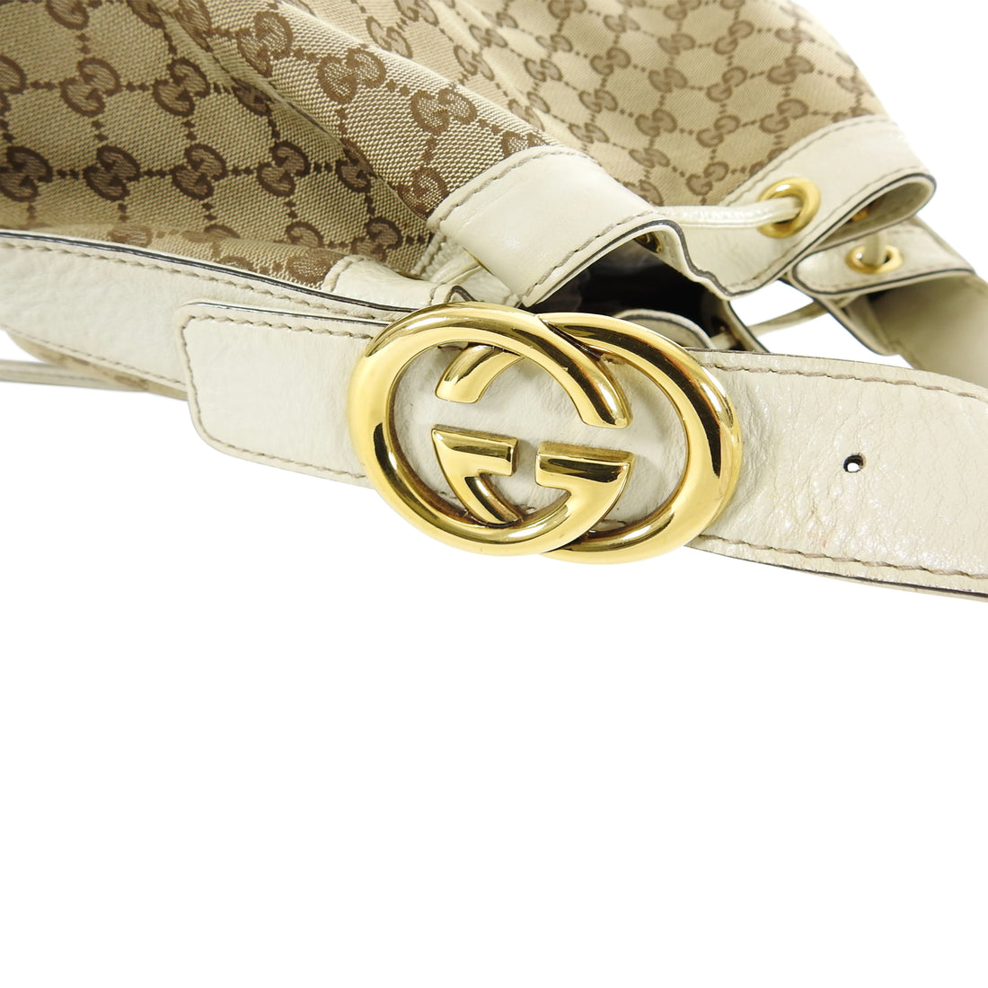 Gucci Interlocking Icon GG Ivory Monogram Canvas Large Drawstring Hobo Bag