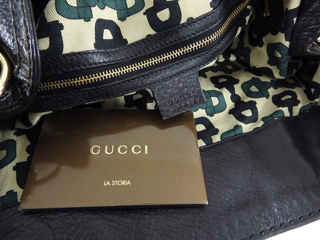 Gucci Indy Hobo Black Leather Large Tassel Bag 