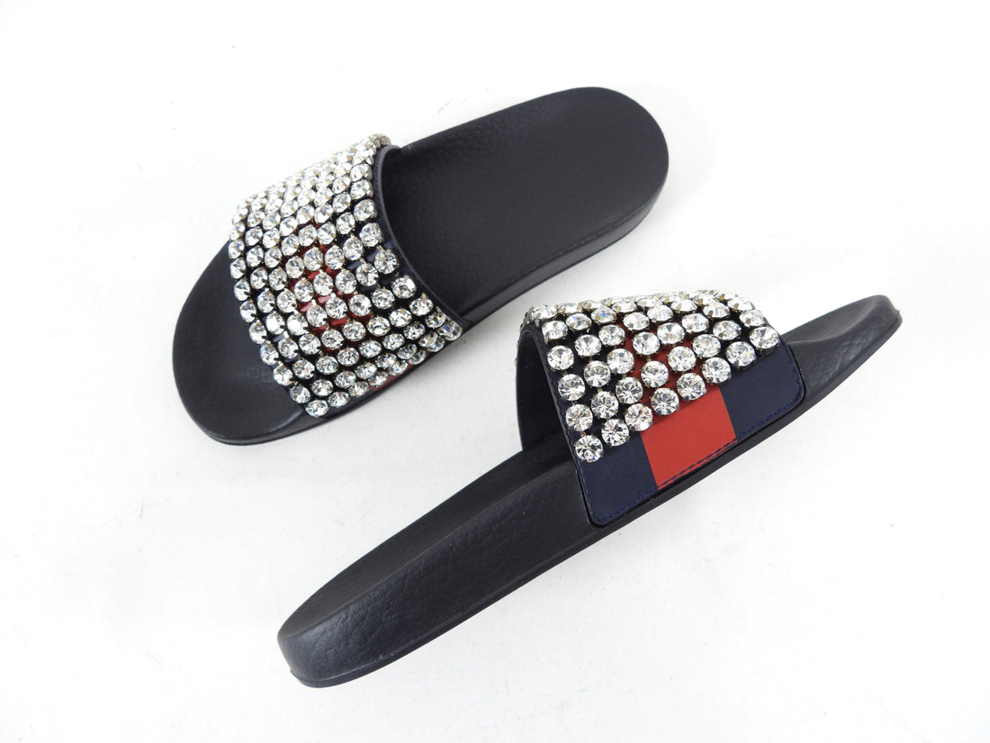 Gucci Crystal Strass Rubber Pool Slide - 37