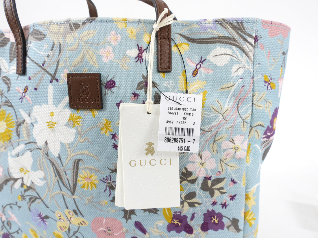 Gucci Kids Blue Floral Canvas Small Tote Bag