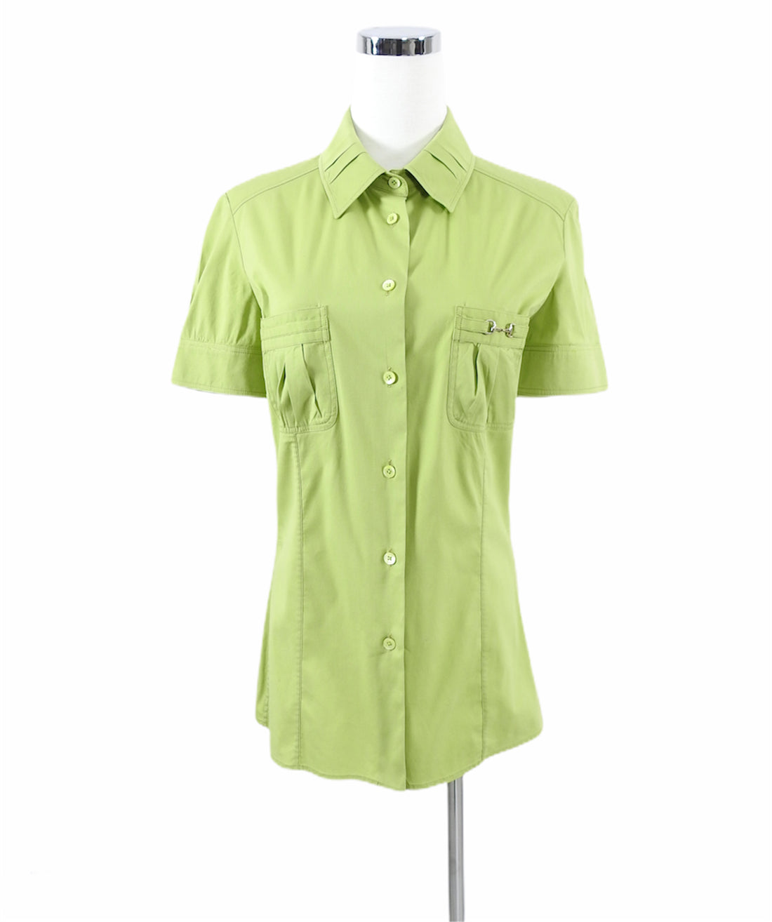 Gucci Lime Green Short Sleeve Horsebit Cotton Shirt - IT44 / 8