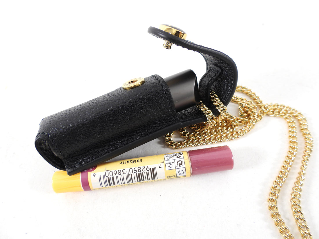 Gucci Black Leather Monogram Lipstick Holder