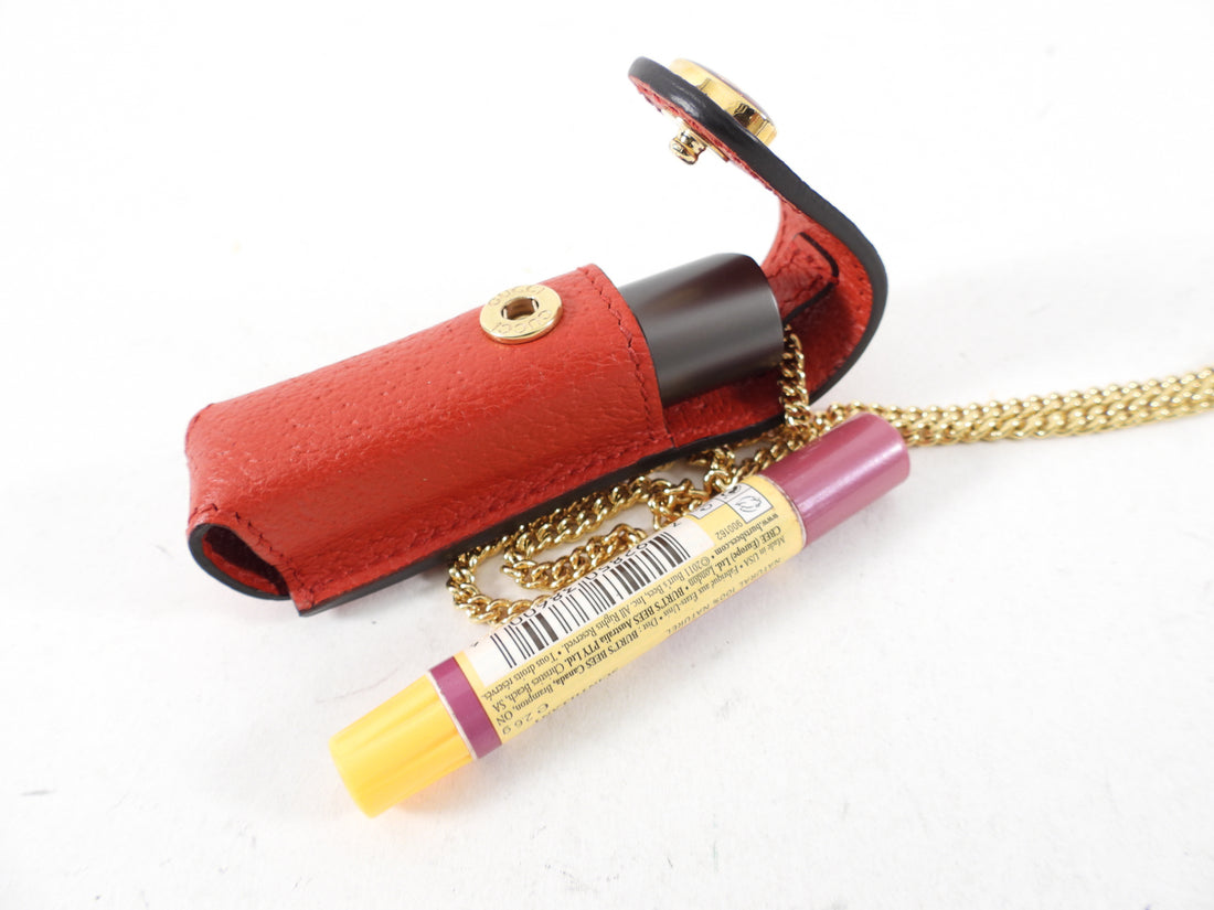 Gucci Red Leather Monogram Lipstick Holder