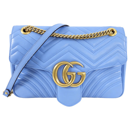 Gucci Blue Leather Medium Quilted Marmont Shoulder Bag