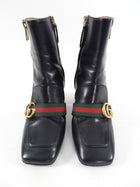 Gucci Peyton Block Heel Web Ankle Boots - EU37