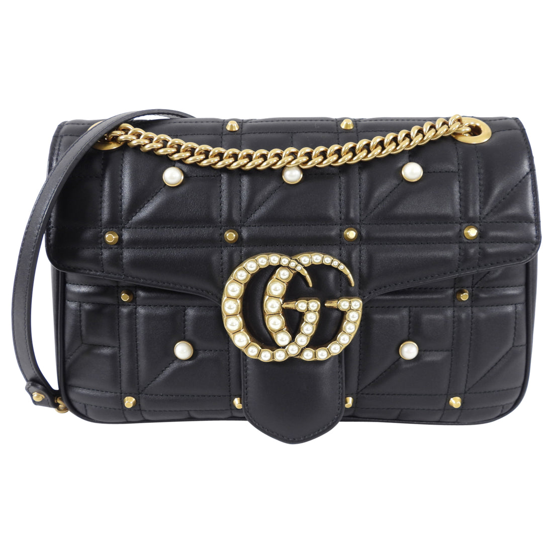 Gucci Marmont 2.0 Medium Flap Pearl Stud Flap Bag