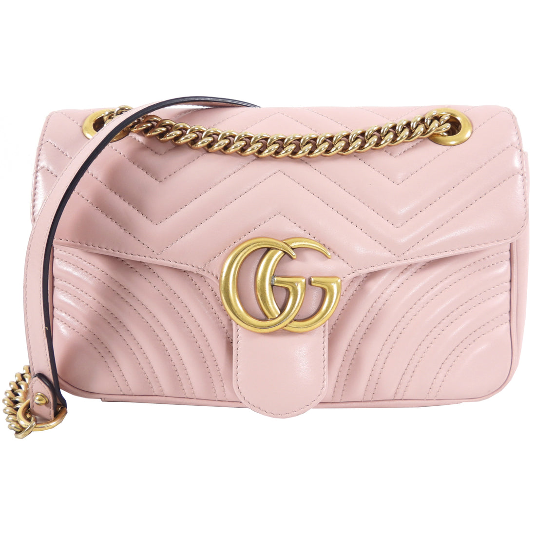 Gucci - Authenticated GG Marmont Flap Handbag - Leather Pink Plain for Women, Good Condition