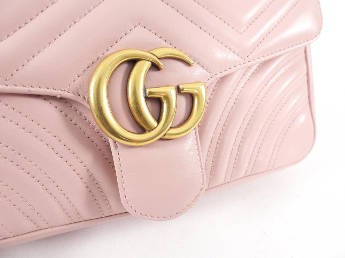Gucci GG Marmont Small Matelasse Bag Dusty Pink in Leather with ANTIQUE  GOLDTONE - US