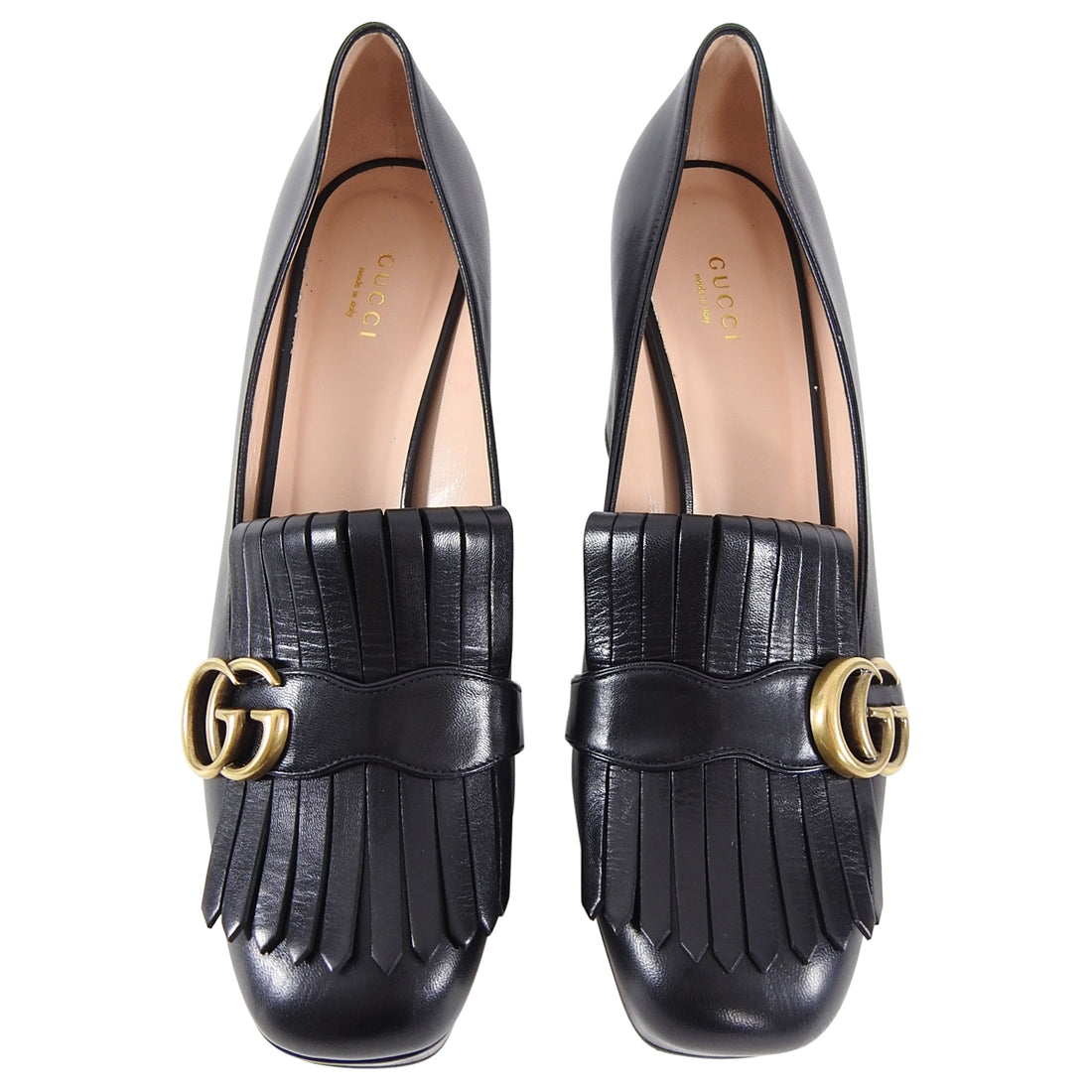 Gucci Black Leather GG Logo Marmont Kiltie Platform Loafer - 41