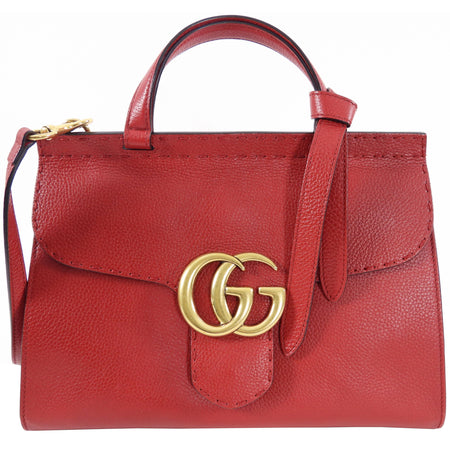 Gucci Red Leather Marmont Top Handle Two-Way Bag