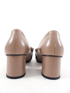 Gucci Taupe Leather Marmont Faux Pearl Block Heel Pumps - 37