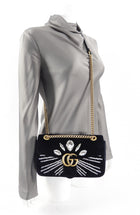 Gucci Black Velvet Marmont Crystal Embellished Small Bag