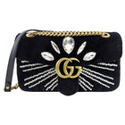 Gucci Black Velvet Marmont Crystal Embellished Small Bag