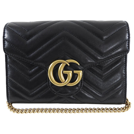 Gucci Black Mini Marmont Matelasse Wallet on Chain