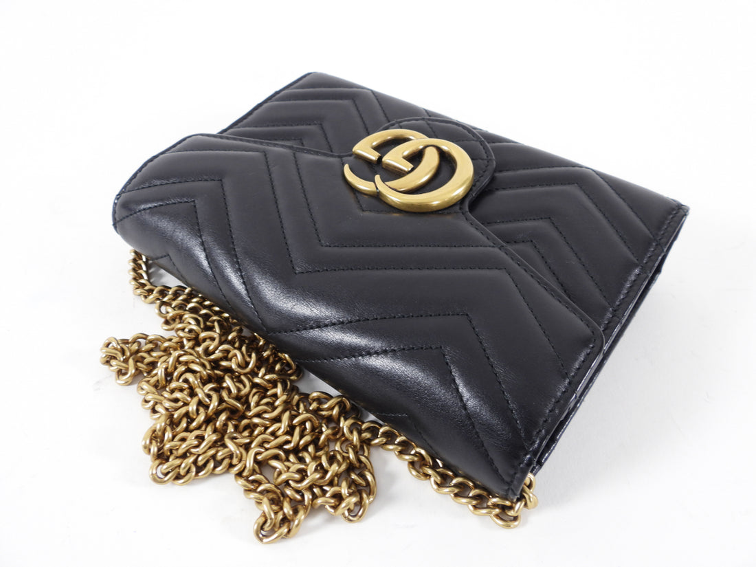 Gucci Black Mini Marmont Matelasse Wallet on Chain