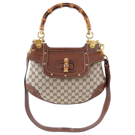 Gucci Peggy Brown Monogram Canvas and Bamboo Two-Way Bag
