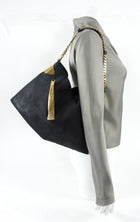 Gucci Black Nubuck Leather 1970 Medium Gold Chain Hobo Bag