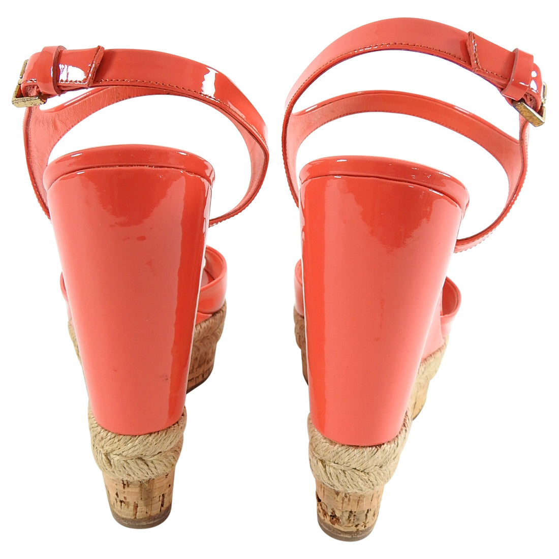 Gucci Coral Patent Cork Espadrille Wedge Heels