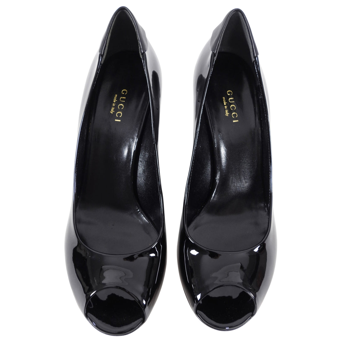 Gucci Black Patent Peep Toe Wedge Shoes - 38