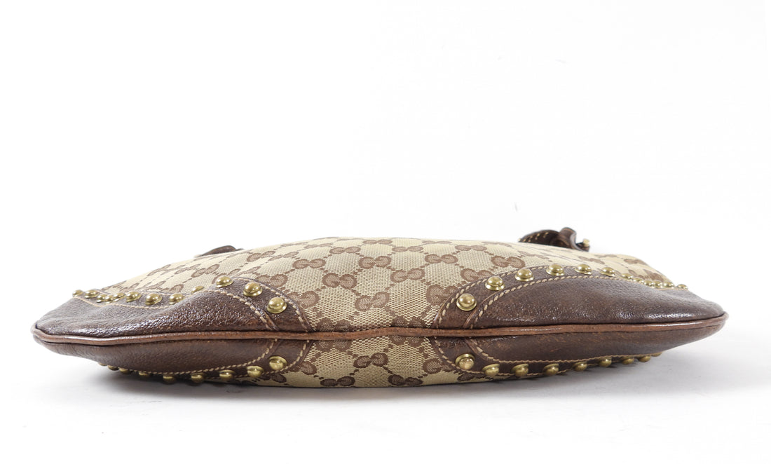 Gucci Monogram Canvas Brown Pelham Stud Hobo Bag